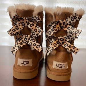 Size 13 Little Girl UGG Boots. Cheetah Print Bow on Back.